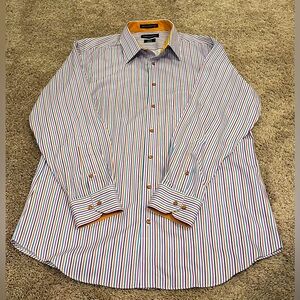 Paul Frederick Men’s Slim Fit Long Sleeve Stripe Button Down Shirt - Size 17x33